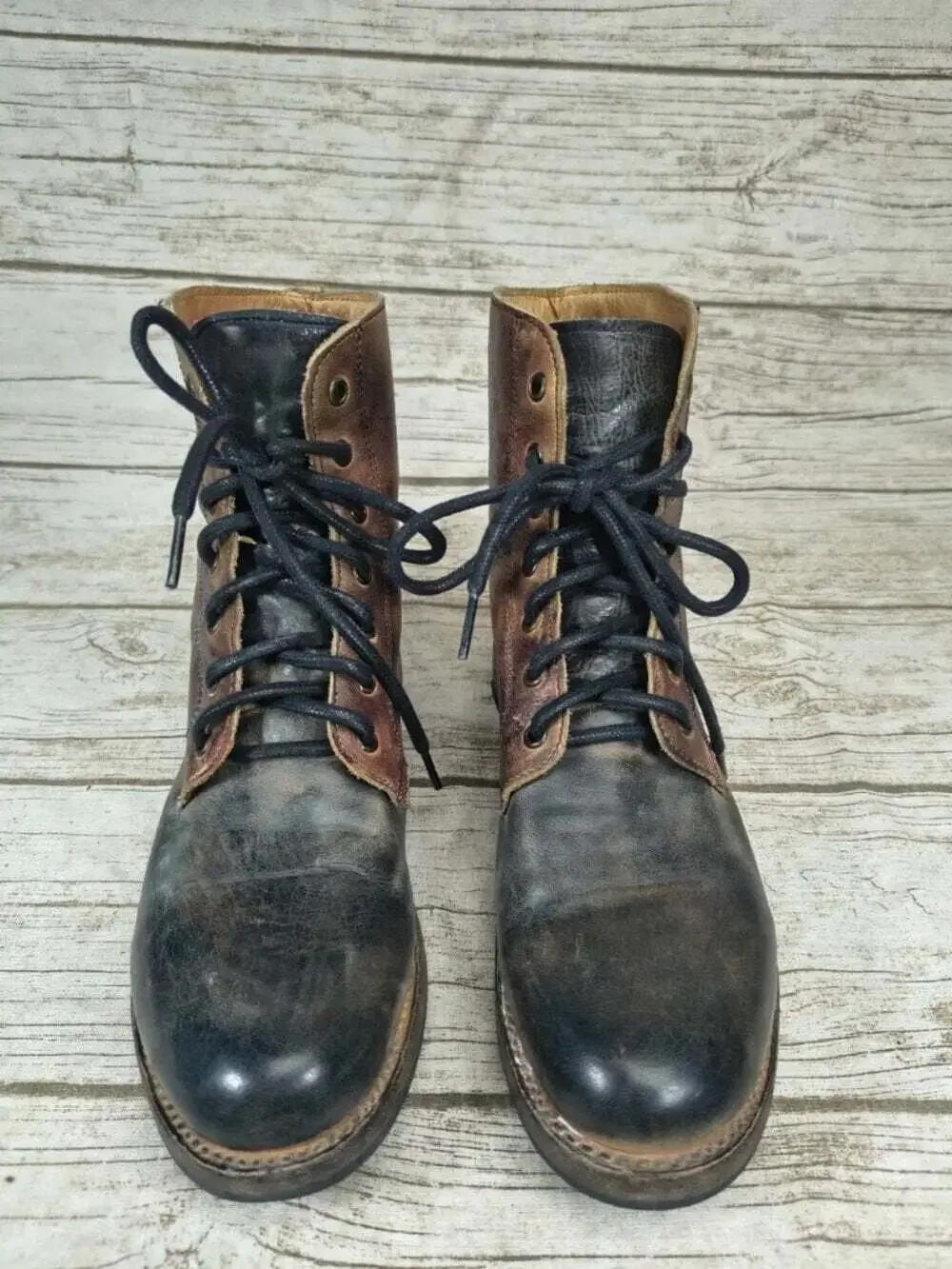 Bed Stu Two Tone Distressed Leather Lace Up Boots 8.5